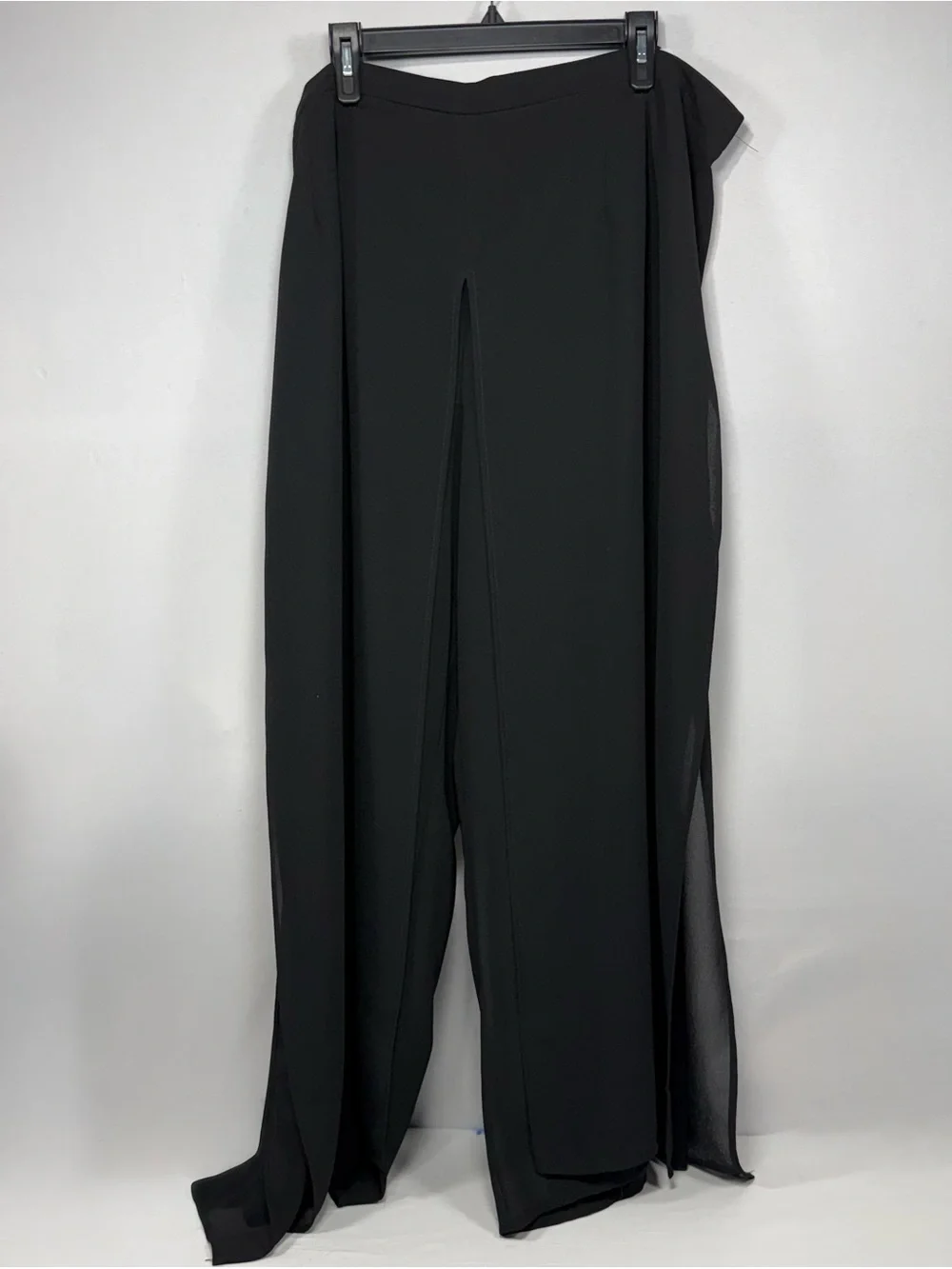 Vintage J.R. Nites Woman Black Polyester Chiffon Overlay Wide Leg Dress Pants 24